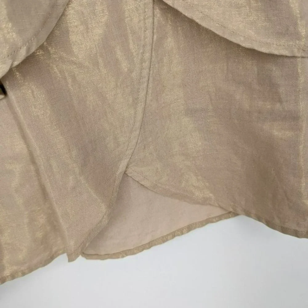 Anthropologie Edme & Esyllte Gilded Lily Tiered Skirt 0 Gold Shimmer Lined Slit